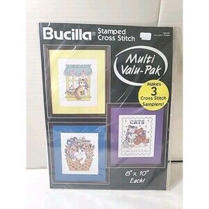 New Sealed VTG  Bucilla Stamped Cross Stitch Cat Lovers Delight 8” x 10” Kittens